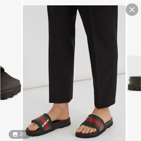 Gucci Men's Web rubber slide sandal size 10 - Picture 1 of 8